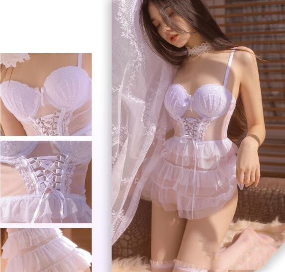 Women's Mesh Lace Body Shaping Dress with Cotton Pad - One Size Oversize