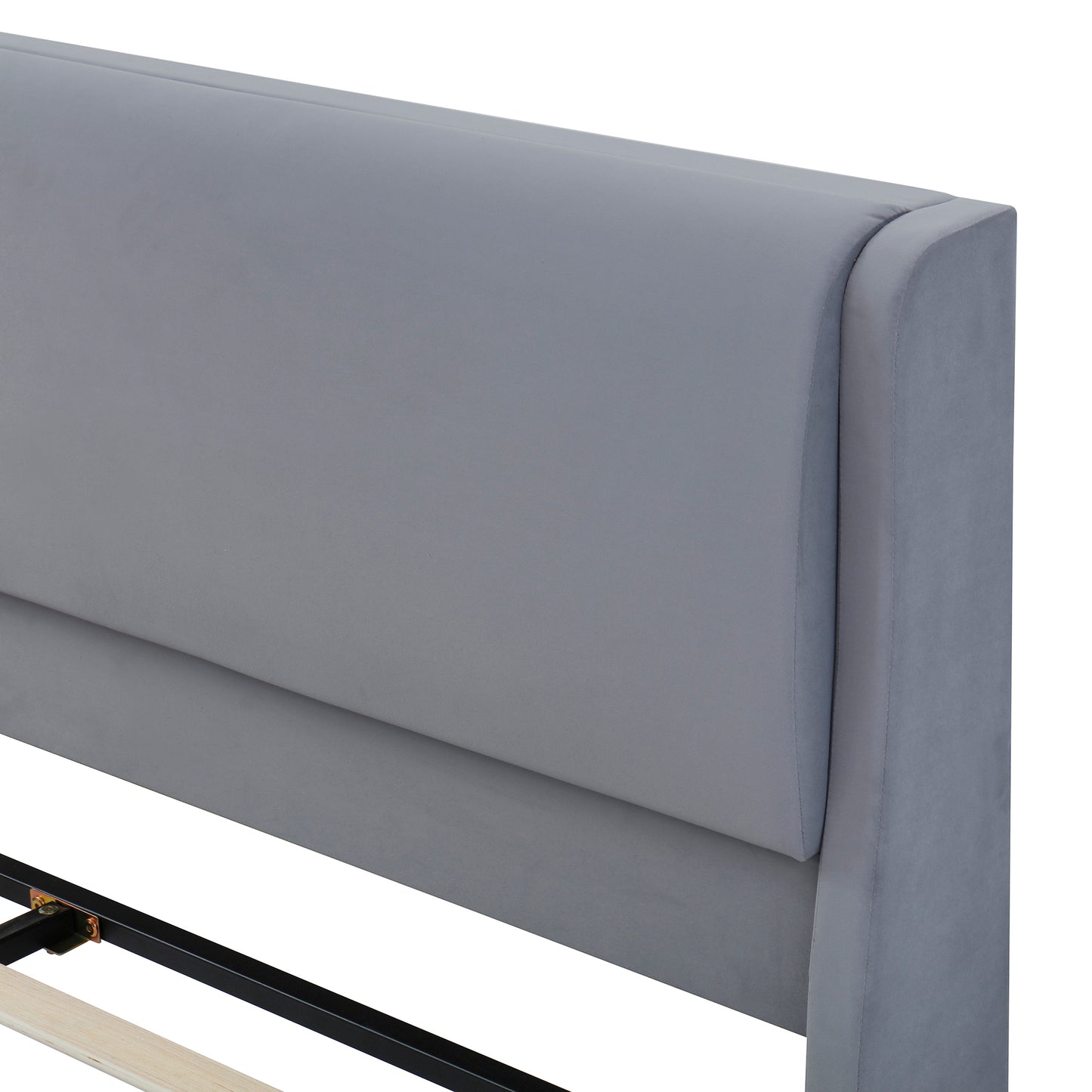 Queen Size Upholstered Platform Bed Frame with Dual Cat Caves & LED Pet Nests - Gray