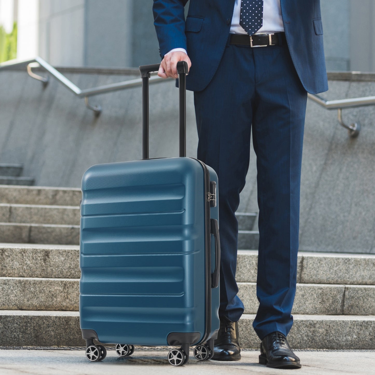 Lightweight ABS Luggage Set - Durable Suitcases with Spinner Wheels, Carry-On & Check-In Sizes - Inky Blue