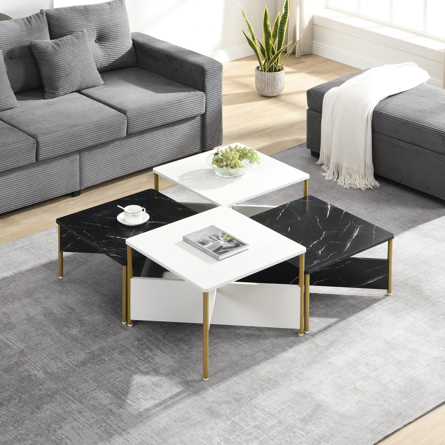 Modern Nesting Coffee Tables Set Of 4 -Mid Century Square Living Room