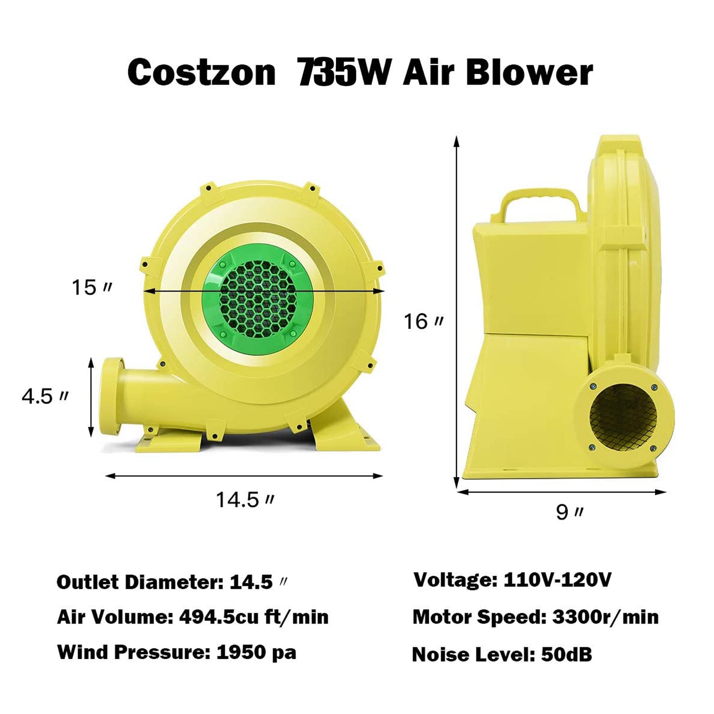 735W Air Blower Pump Fan for Inflatable Bounce Houses