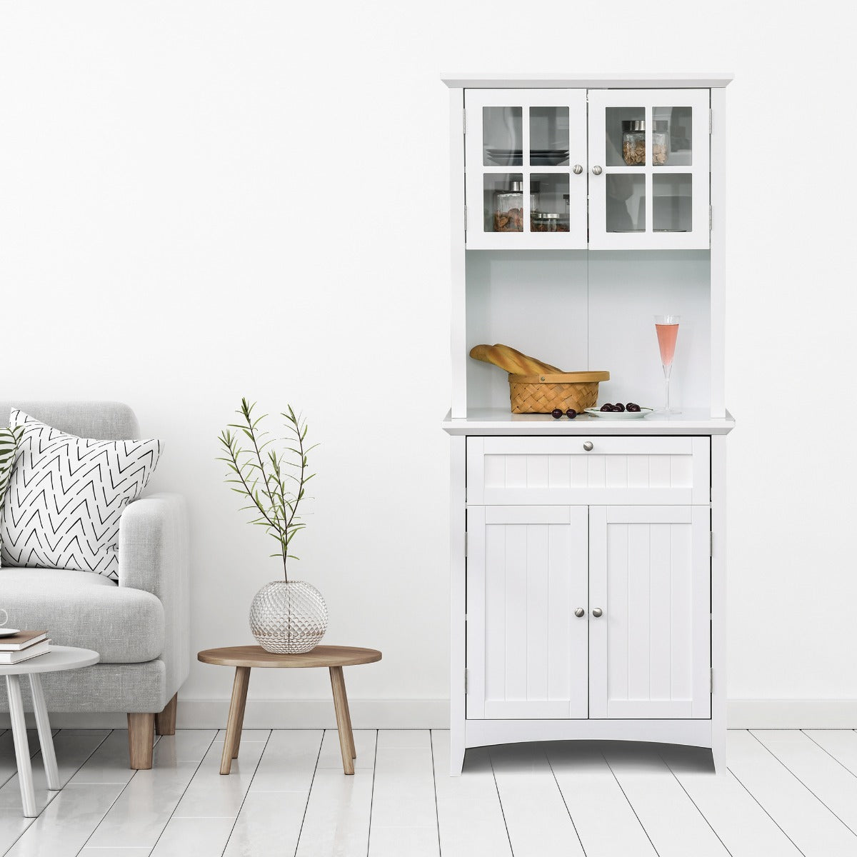 Freestanding Kitchen Buffet Hutch Cabinet - White Storage Pantry