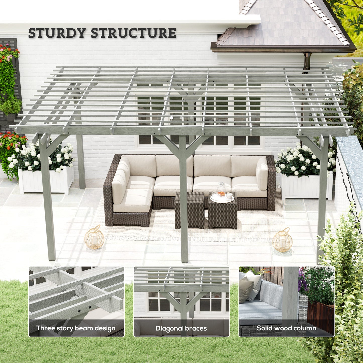 Wood Pergola for Climbing Plants - Gray Outdoor Gazebo