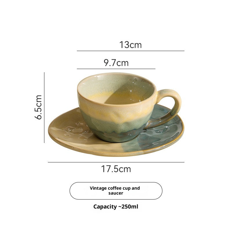 Kiln-Fired Retro-Style Ceramic Coffee Cup - Embossed Milk Mug with Optional Spoon