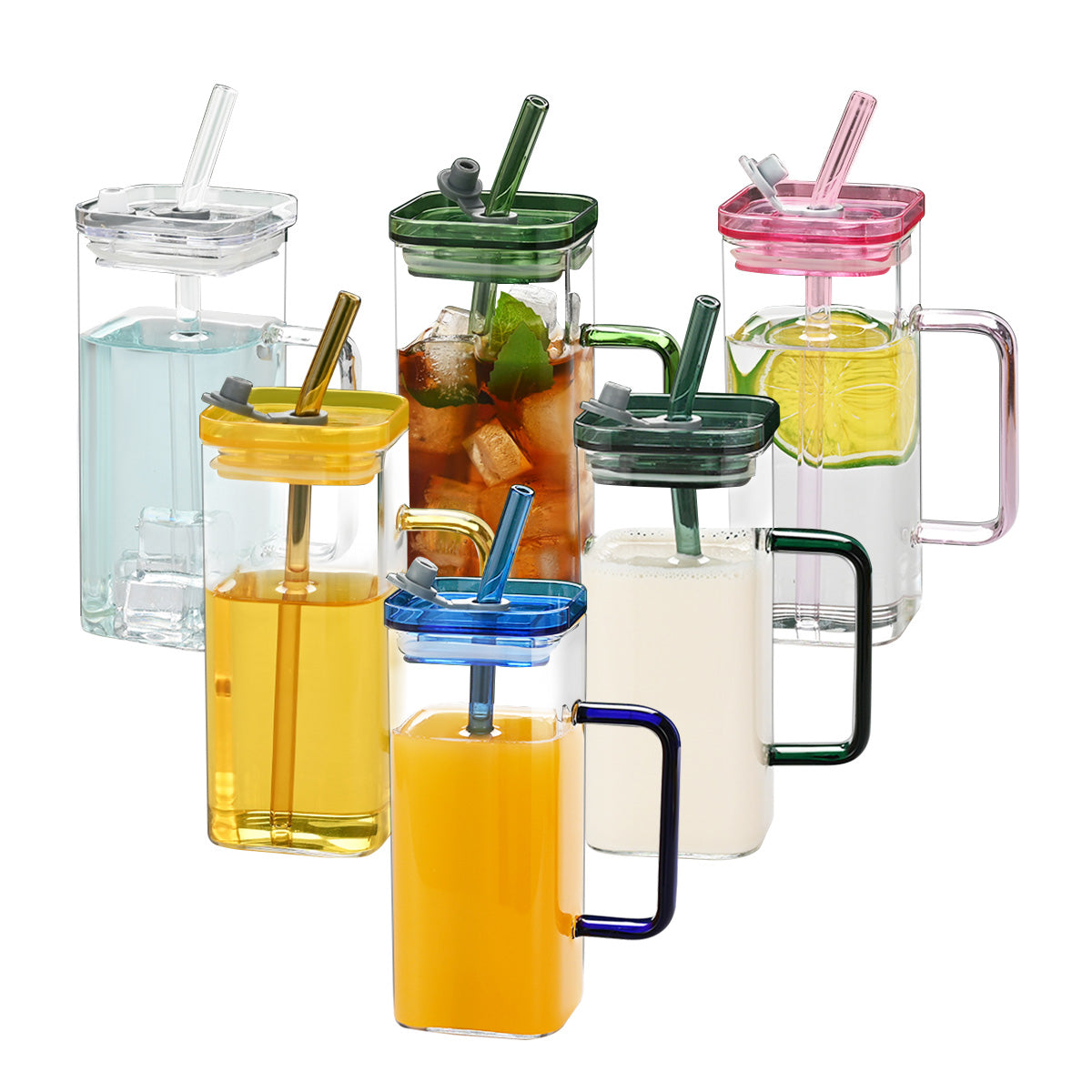 Green Borosilicate Glass Straw Cup with Lid - 6 Colors