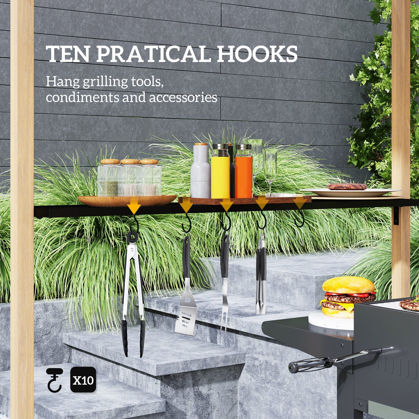 8x5 Double Tiered Grill Gazebo with Side Shelves & Hooks