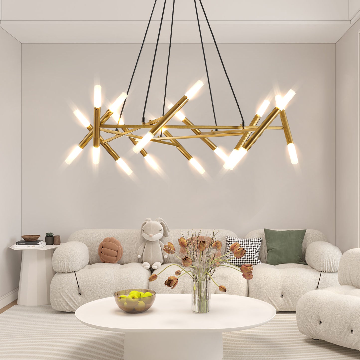 Modern Gold Chandelier Pendant Light Fixture - Adjustable Height