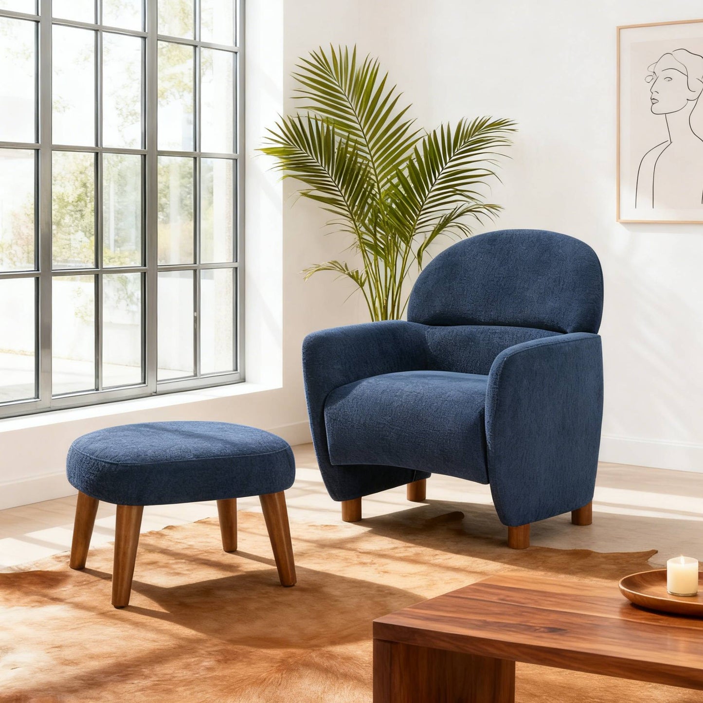 Modern Lazy Chair With Footrest Ottoman - Upholstered Leisure Sofa