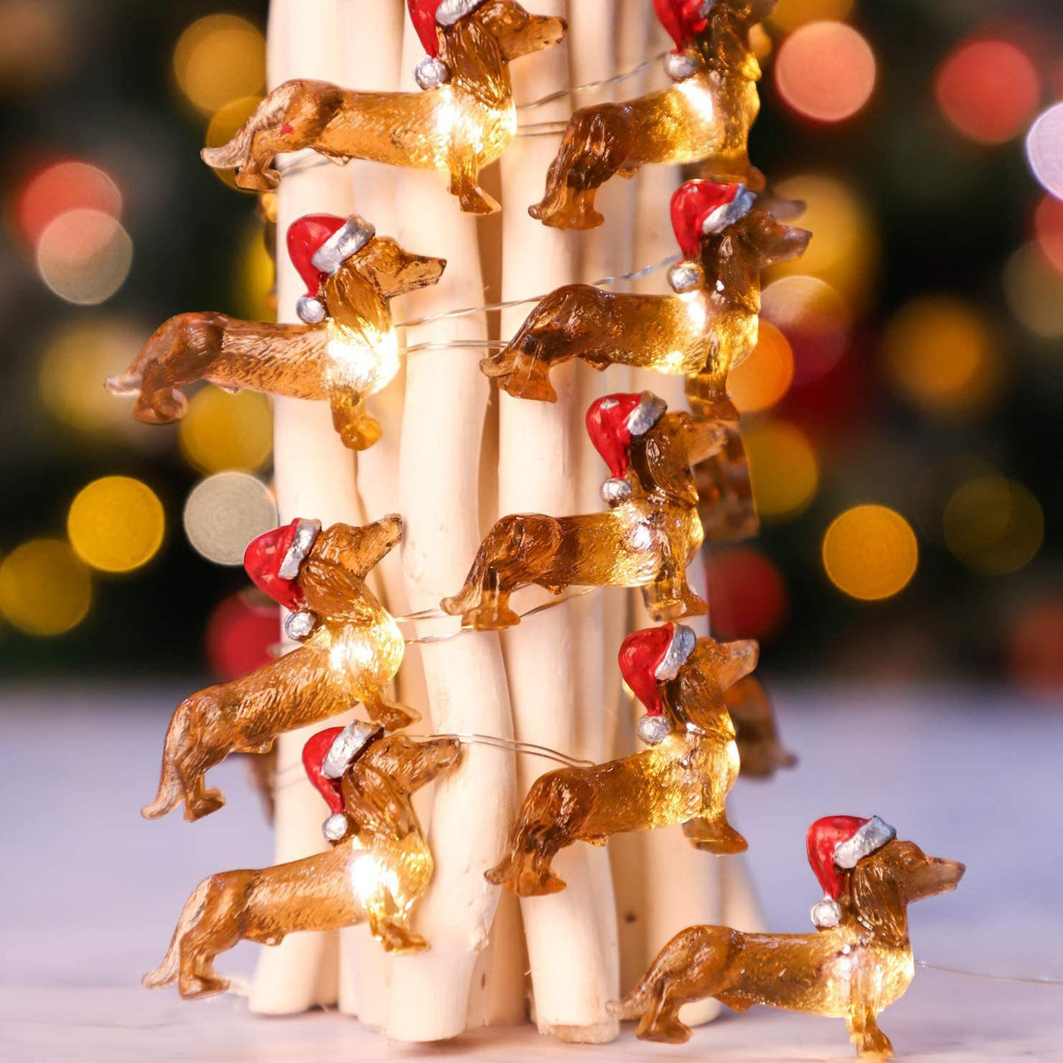 Festive Decorative Dog String Lights - Resin Sausage Dog Christmas Light Decor