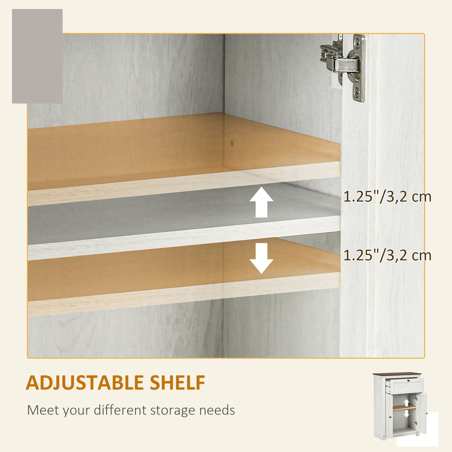 Farmhouse Sideboard Storage Cabinet with Doors & Drawer - White