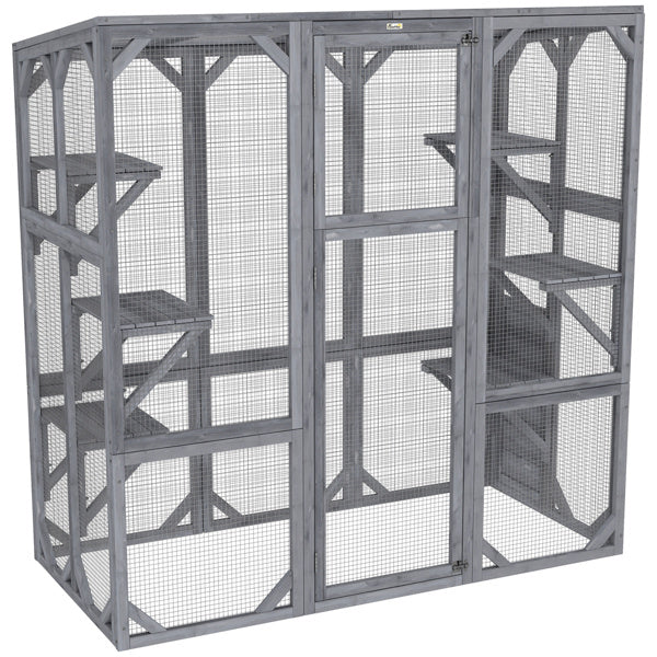 Large Cat Cage with Platforms, Easy Assembly, Sunproof Fir Wood - Gray