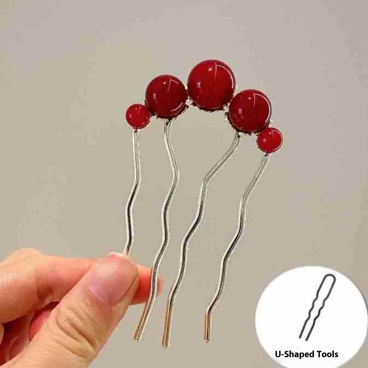 Red Antique Style Hairpin with U-Shaped Tool
