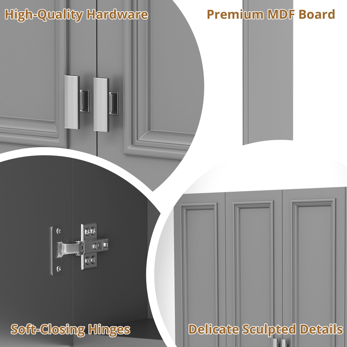 Wall-Mounted Modern Bathroom Cabinet with 5 Adjustable Shelves - Gray