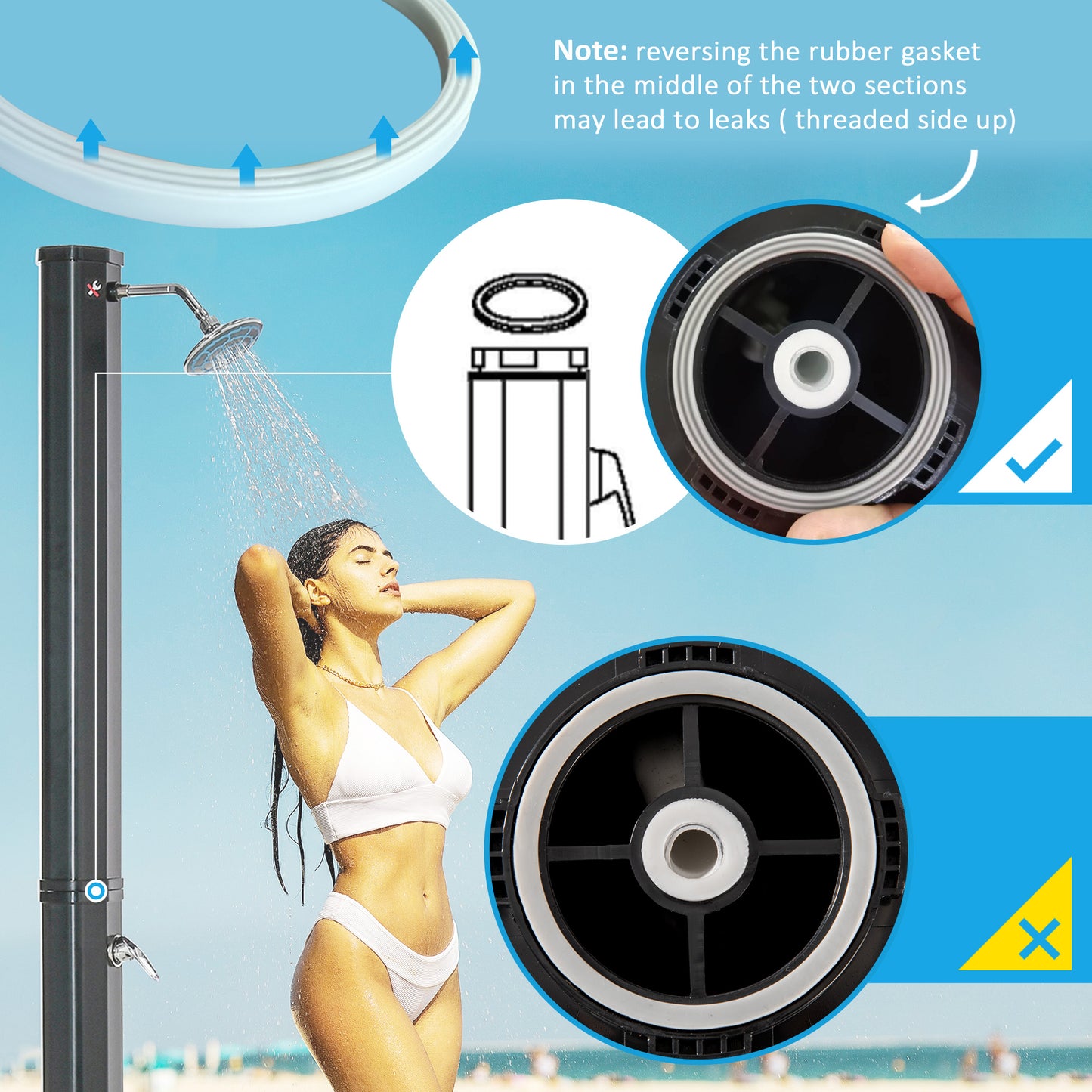 7ft Outdoor Solar Heated Shower with Adjustable Temperature & Pressure