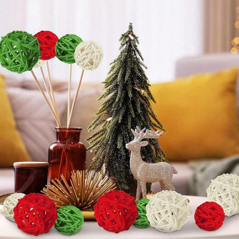 30 Pcs Christmas Rattan Balls - Decorative Vase Filler Ornaments