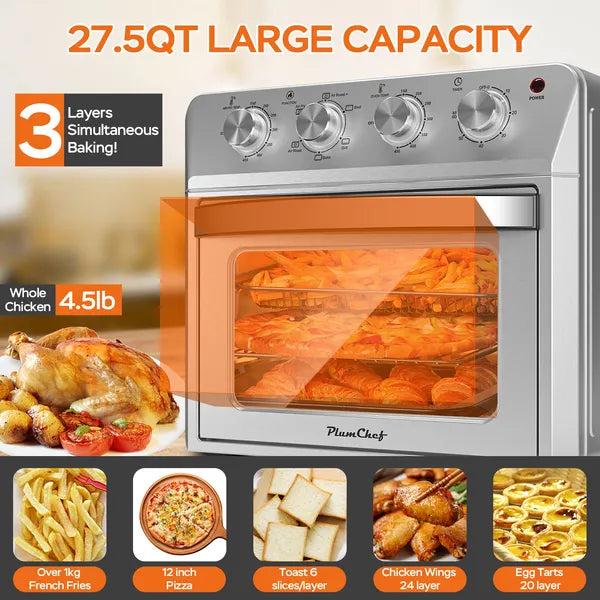27.5QT 6-in-1 Air Fryer Toaster Oven with Drop-Down Door 1600W Stainless