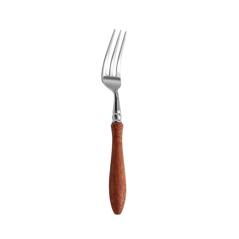 Stainless Steel Cutlery Set with Wooden Handles - Forks Spoons Knives