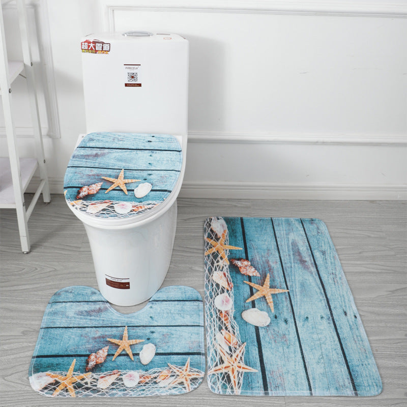 Underwater World 3D Printed Toilet Floor Mat Set - Bathroom Decor & Non-Slip Rug