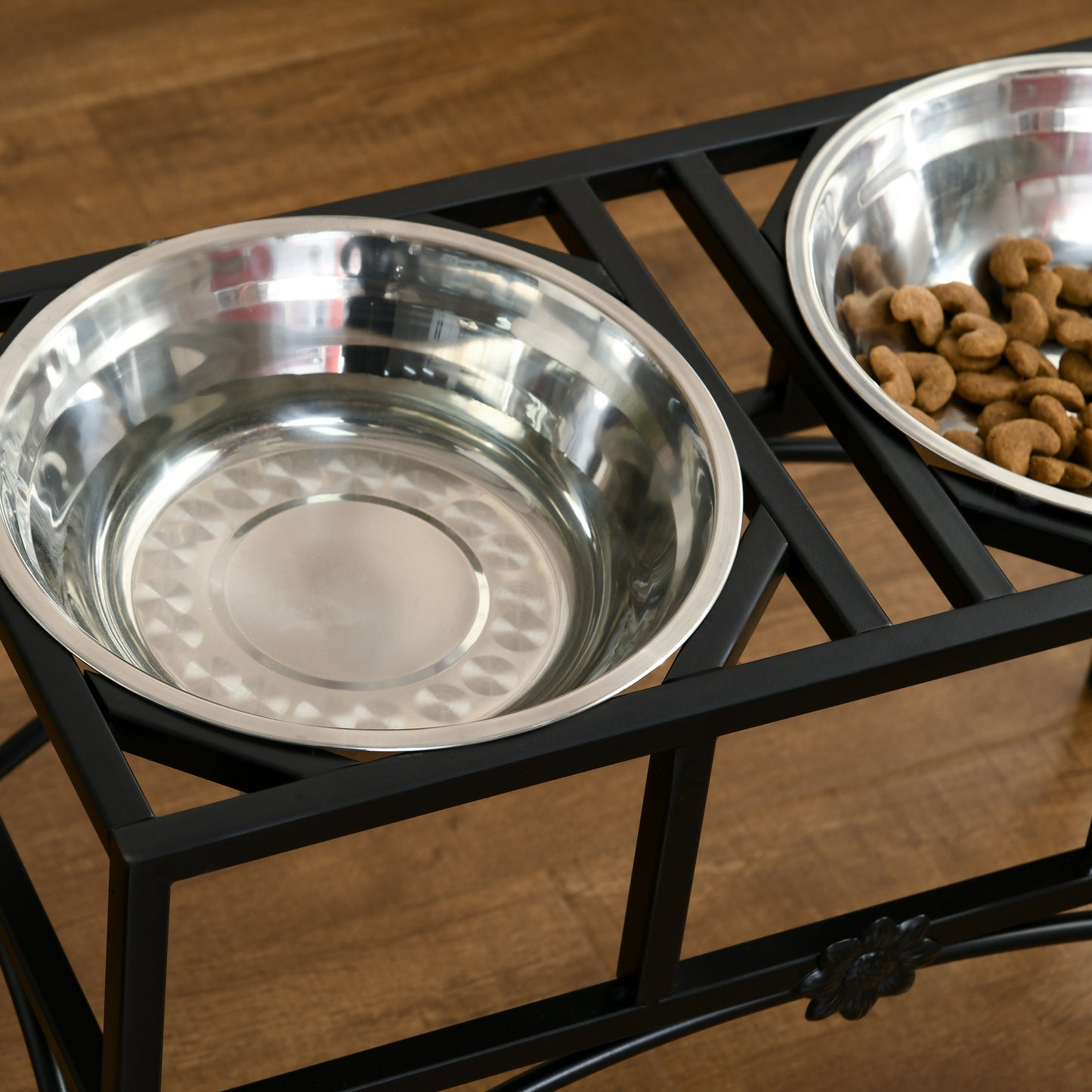 Elevated Dog Food Bowls Set with Stainless Steel Dishes - Black, 14 Inch