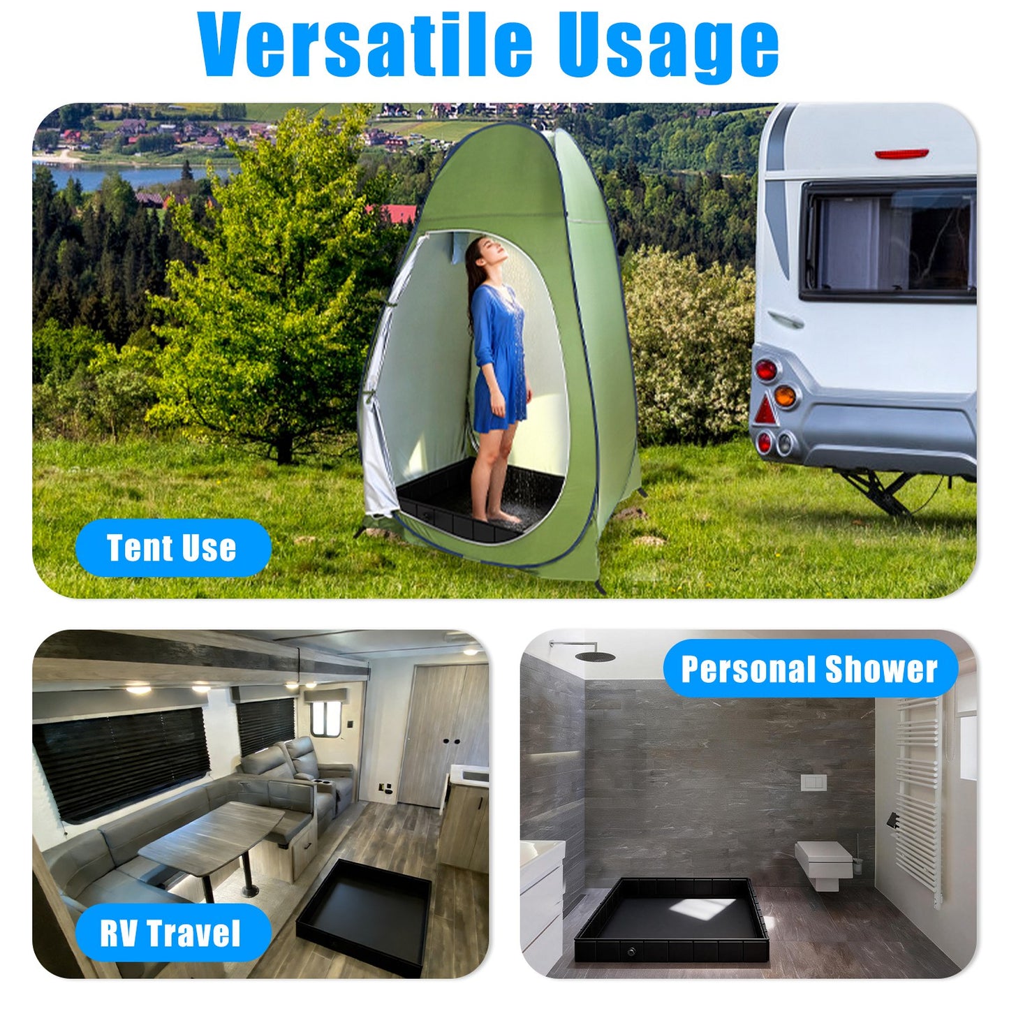 Portable Shower Pan - 41-Inch Collapsible Camping Basin with Drain Pipe