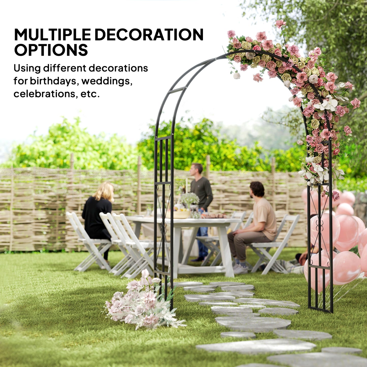 7.3ft Steel Garden Arch Trellis for Climbing Plants Black Outdoor Garden Decor
