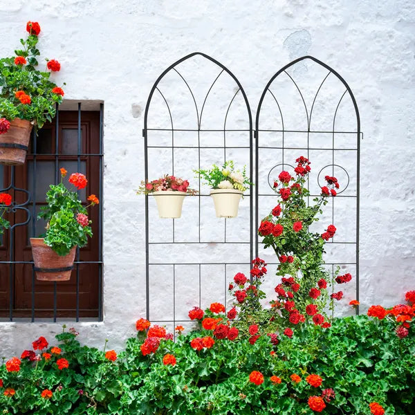 Metal Garden Trellis 2 Pack - 78.7" x 19.7" Rustproof Support for Climbing Plants - Black