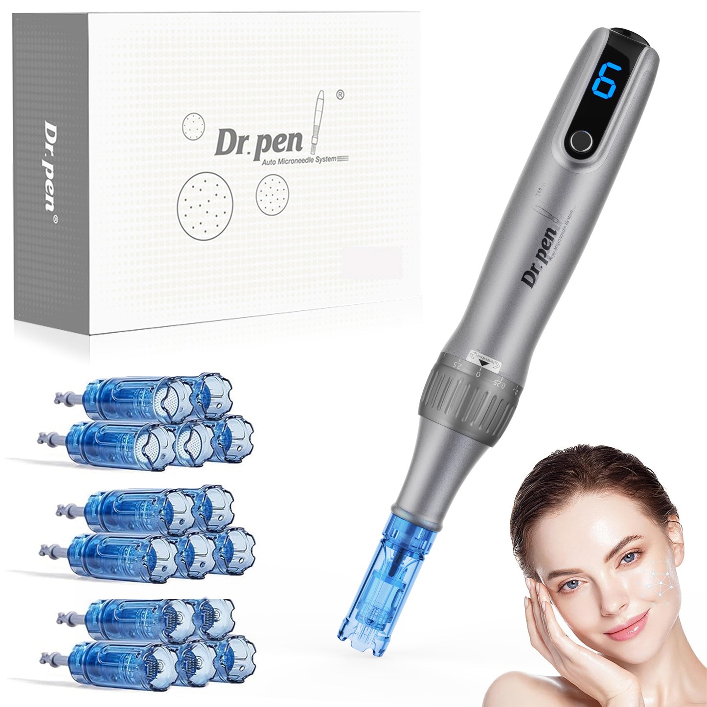 Microneedle Derma Roller Pen with 15 Replacement Heads - Skin Rejuvenation Tool