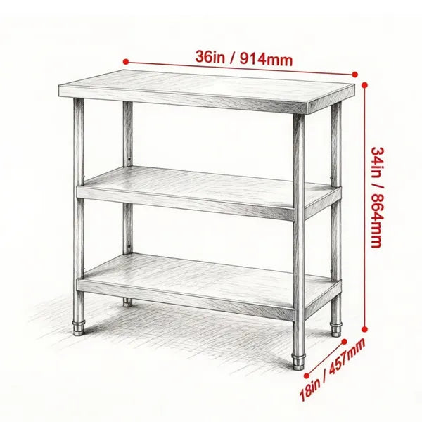 Metal Work Table With Adjustable Shelves For Kitchen