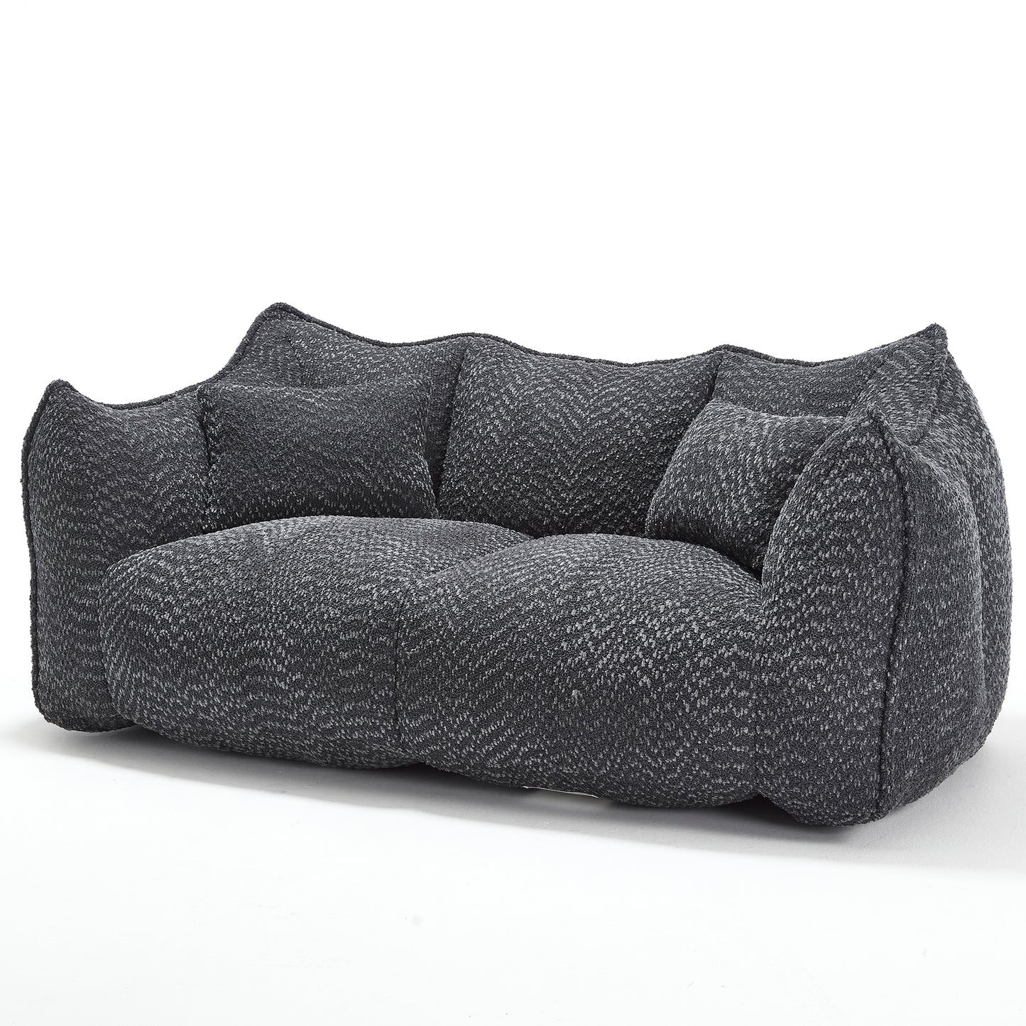 Comfortable Square Beanbag Chair for Two - Black Chenille