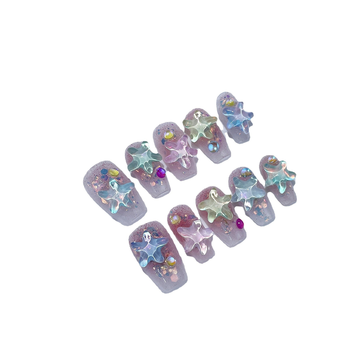 Nail Art Stickers Short Nail Decals Water Ripple Starfish Pattern Set for Ladies