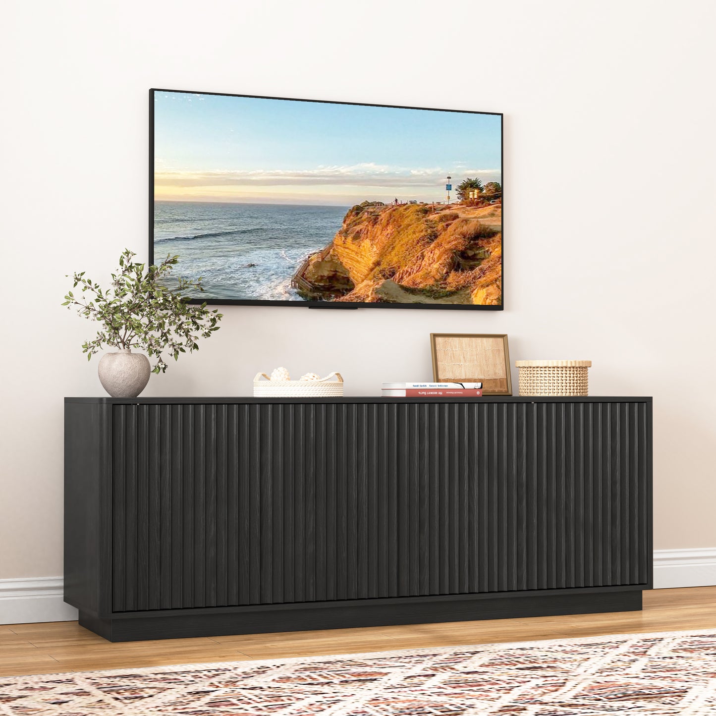Buffet Storage Cabinet - 62.99" Wooden Sideboard with 4 Doors - Black