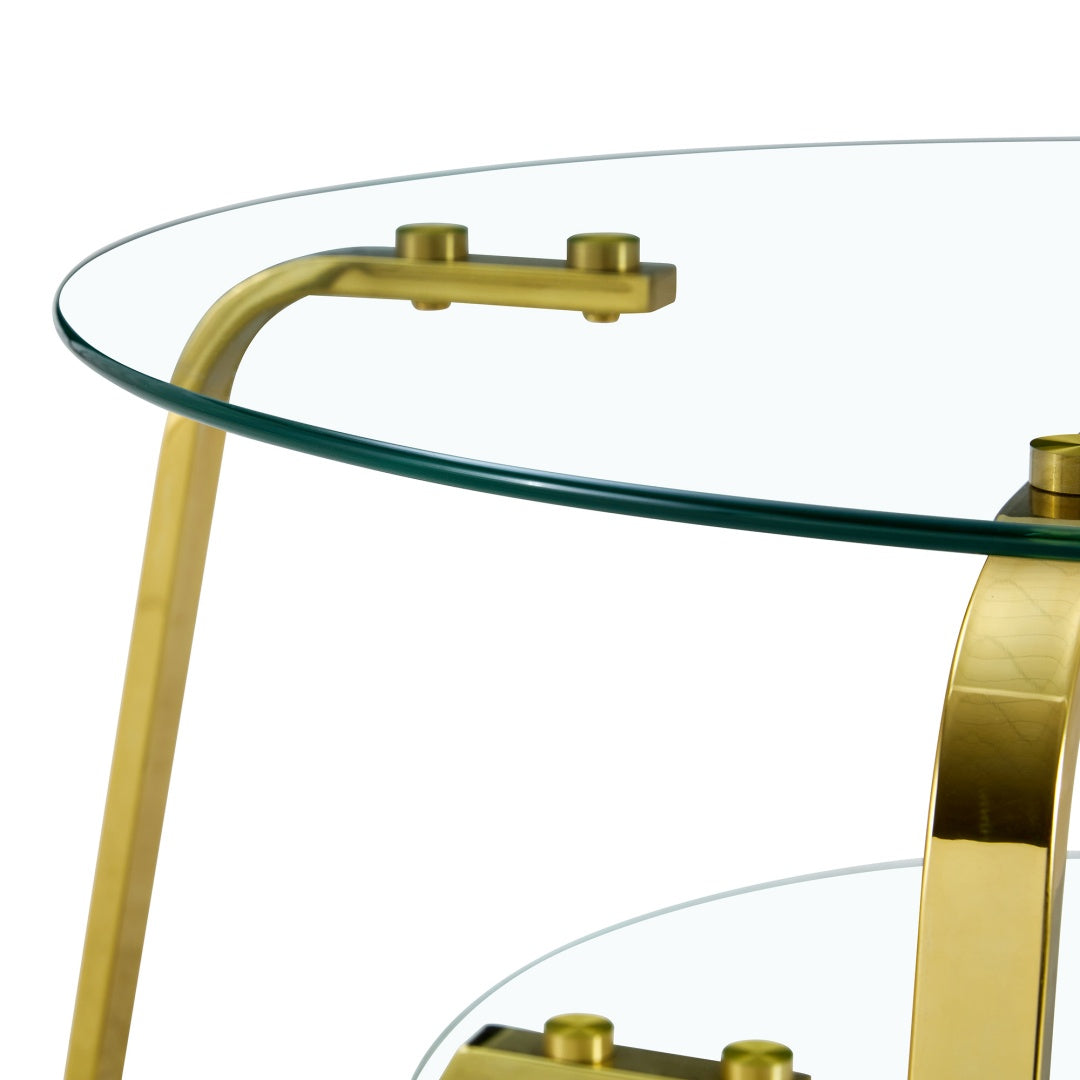 Retro Gold Metal Frame Double-Layer Glass Coffee Table - 31.5"