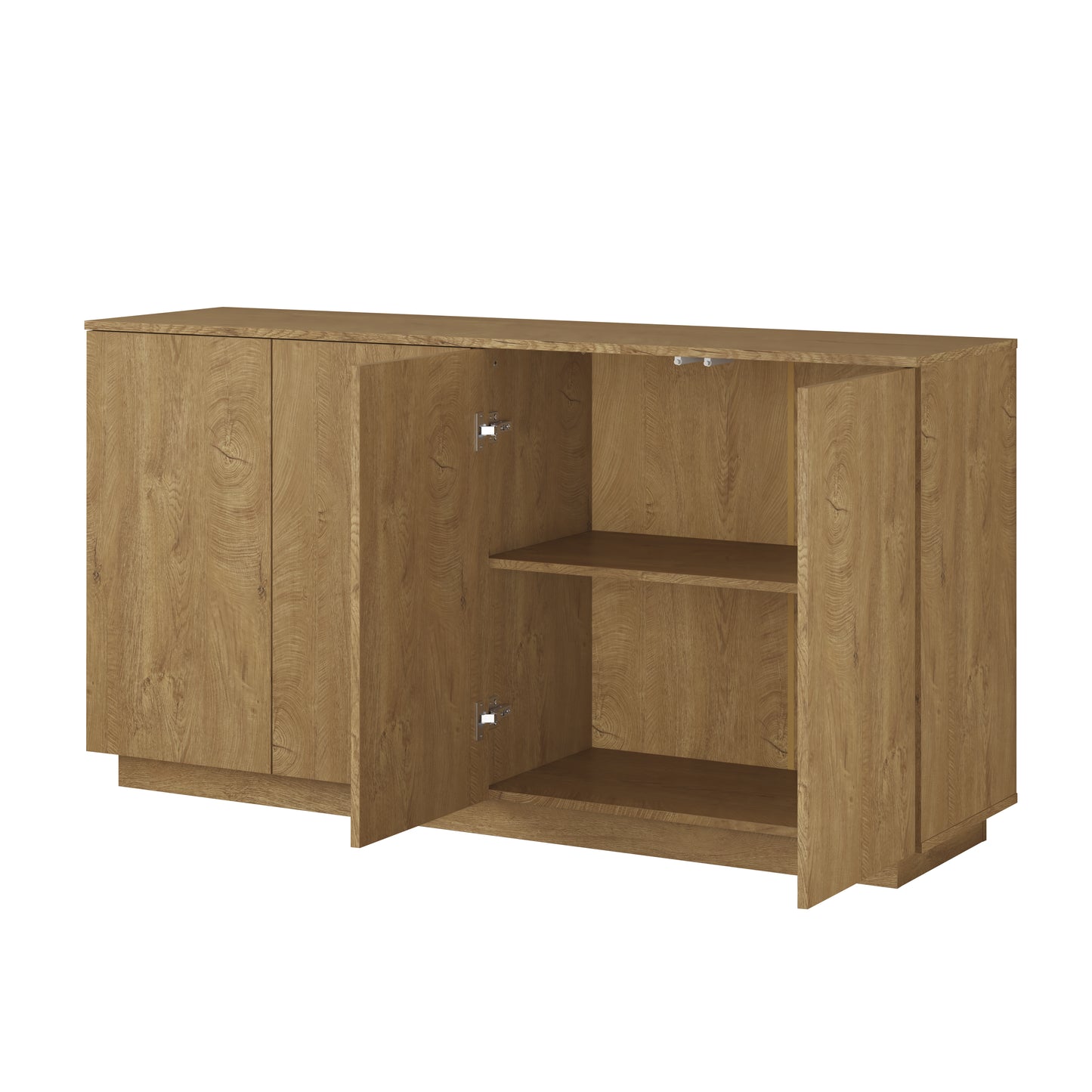 Natural Wood Sideboard Buffet Cabinet with 4 Doors & Adjustable Shelves