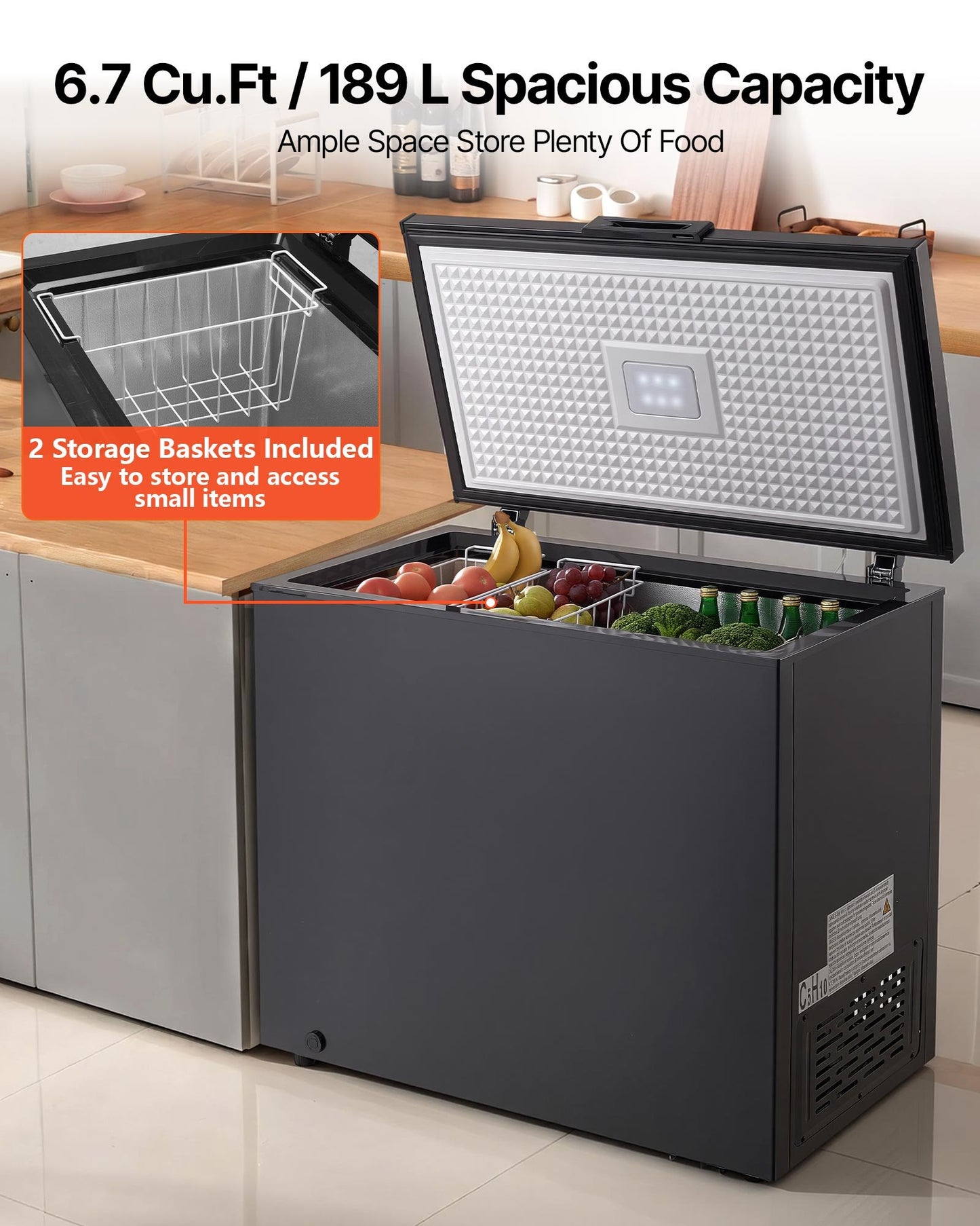 6.7 Cu.ft Compact Chest Freezer with Baskets - Energy Efficient, Low Noise, Garage Ready