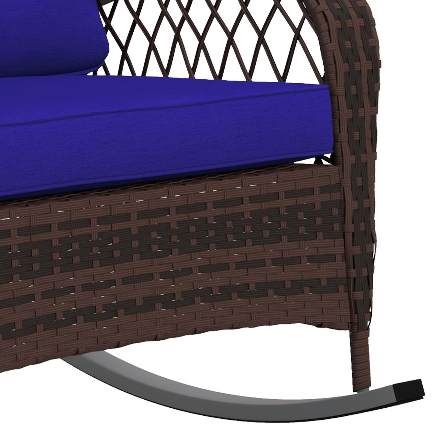 Rattan Porch Rocker with Plush Cushion - Dark Blue