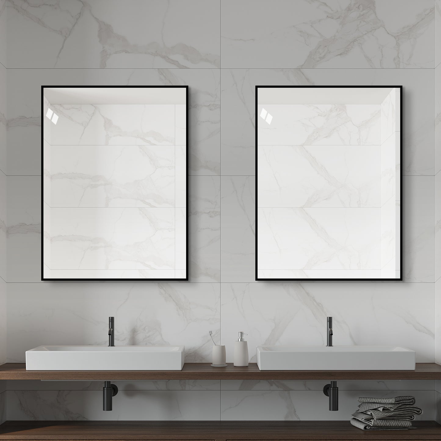 24x32 Inch Black Aluminum Framed Bathroom Mirror - HD Copper-Free Glass