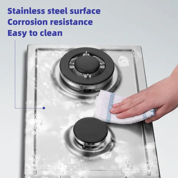 12-Inch Gas Cooktop with Stainless Steel Surface, Convertible NG/LPG