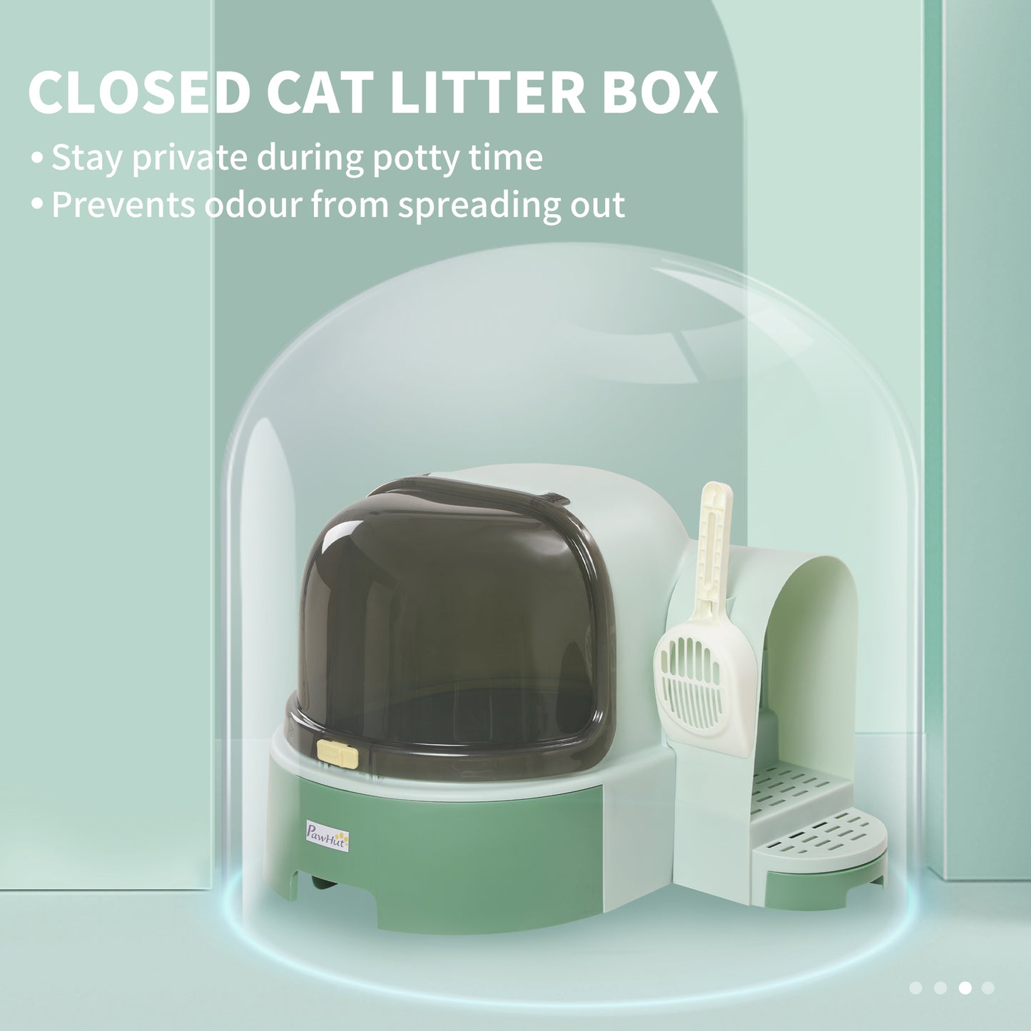 Open-Front Cat Litter Box with Scoop - Spacious, Easy to Clean, Green