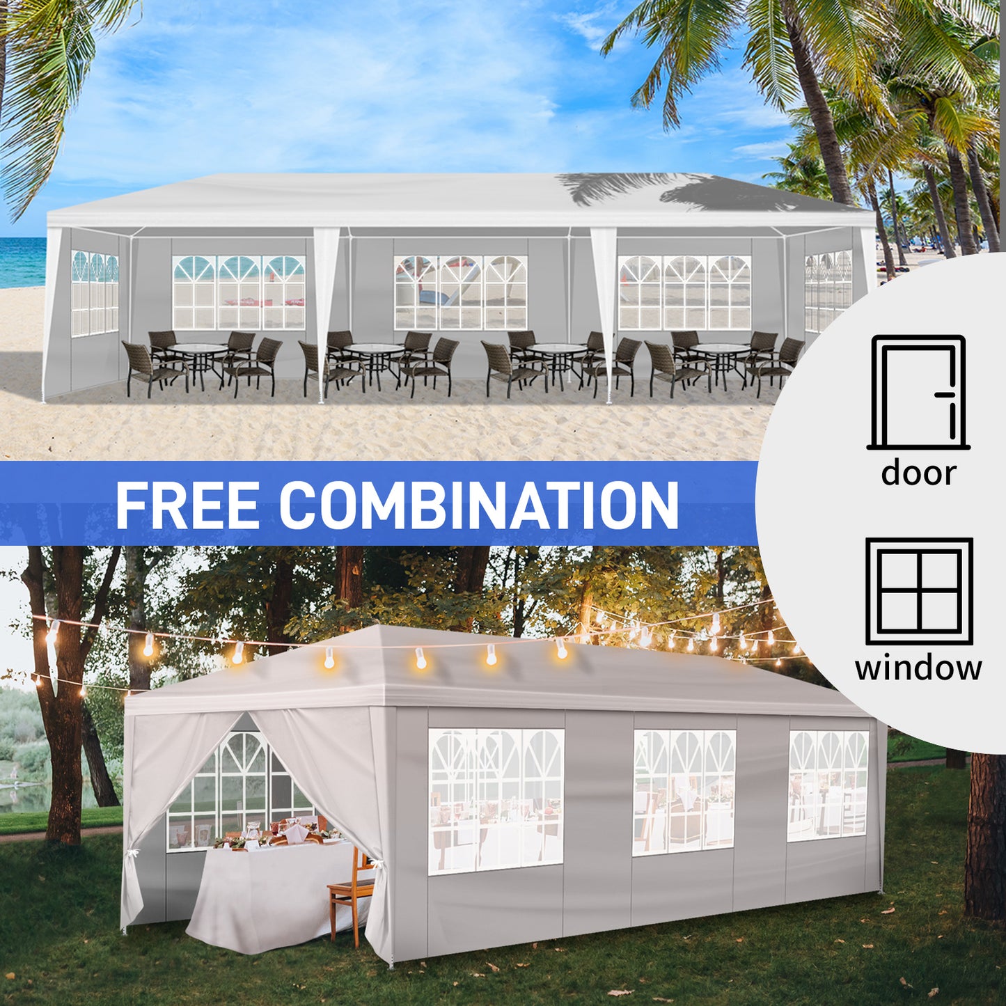 10x30ft White Outdoor Wedding Tent with Removable Sidewalls