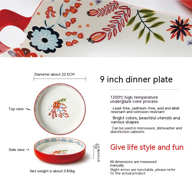 Porcelain Floral Style Dinnerware Set - American Tableware with Assorted Plates and Bowls