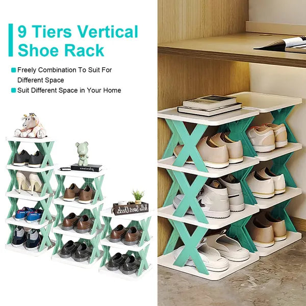 9Tier Narrow Entryway Shoe Rack Plastic Vertical Organizer Space