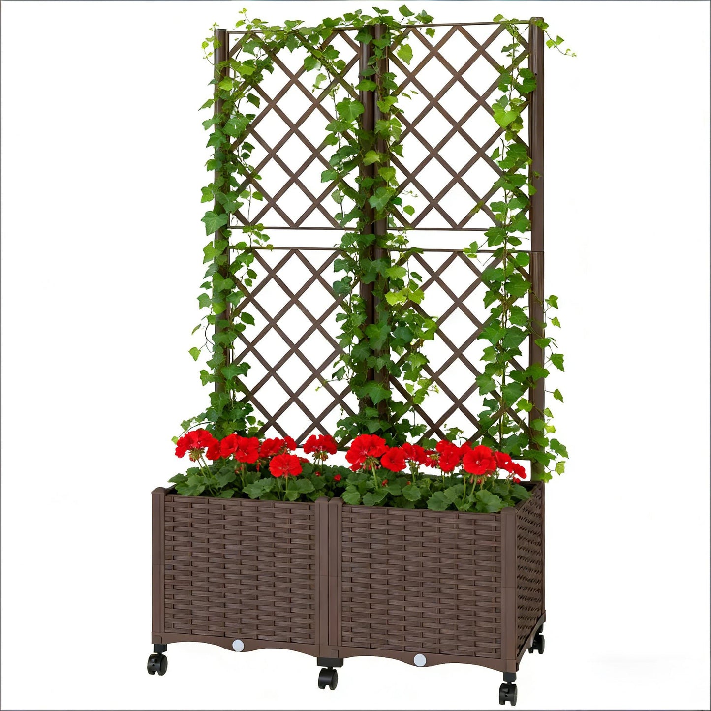Mobile Raised Garden Planter Box with Trellis - Brown