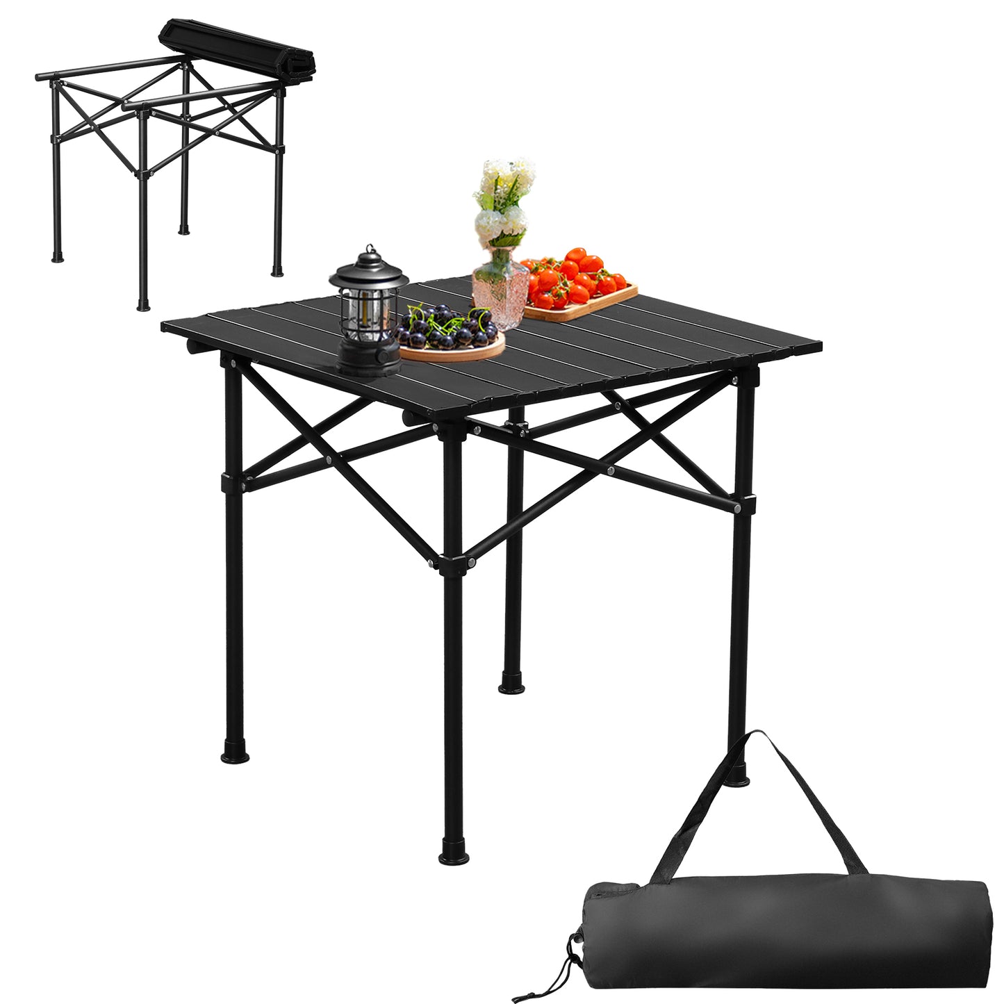 Portable Carbon Steel Camping Table Outdoor Folding Ultralight Roll-Up