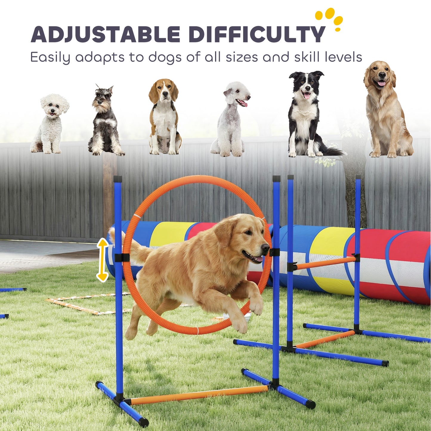 Dog Agility Training Equipment Set with Adjustable Hurdle, Ring & Tunnels - 12 Pieces