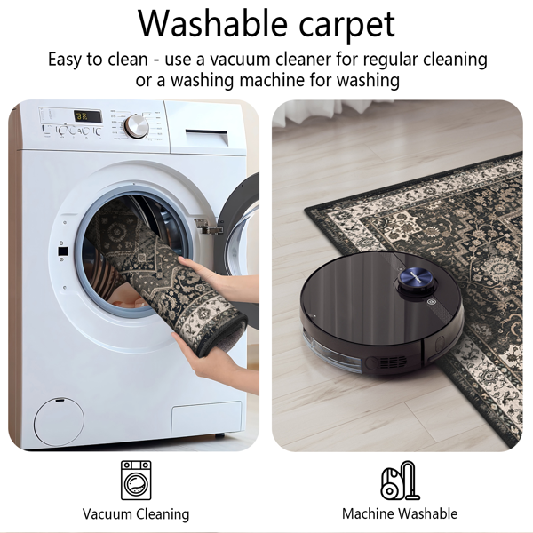 Washable Boho Kitchen Rug Set of 3 - Non-Slip Runner & Mats