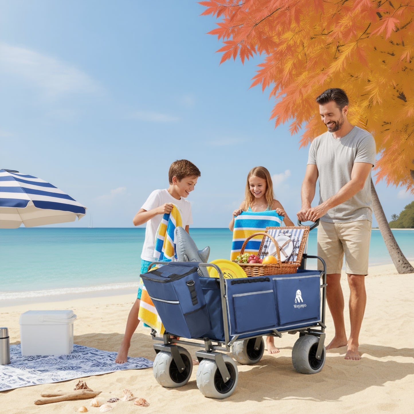All-Terrain Beach Wagon with Big Wheels - 500lbs Capacity, Dark Blue