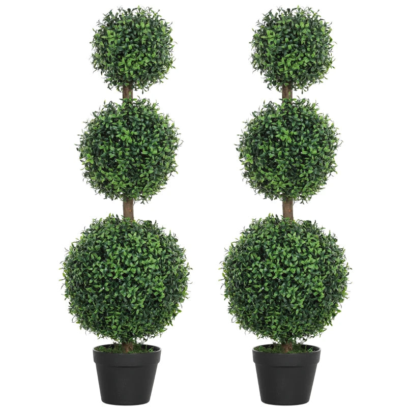 Set of 2 Artificial Boxwood Topiary Trees - UV-Protected Indoor Outdoor Faux Plants