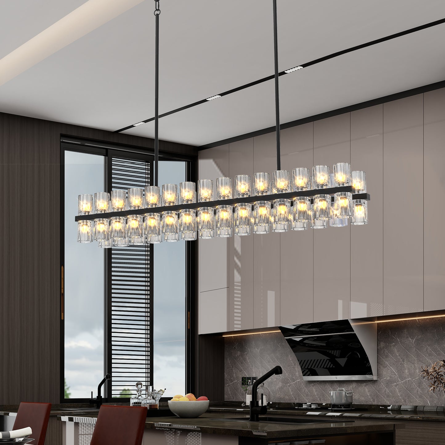 Luxurious Crystal Chandelier with Black Frame - Adjustable Height