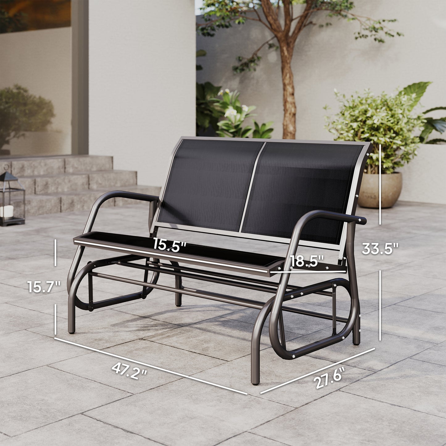 2-Person Outdoor Glider Bench - Black Patio Double Swing Chair