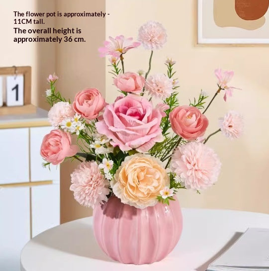 Artificial Flower Decor Bouquet with Vase - Silk Floral Arrangement for Home & Garden